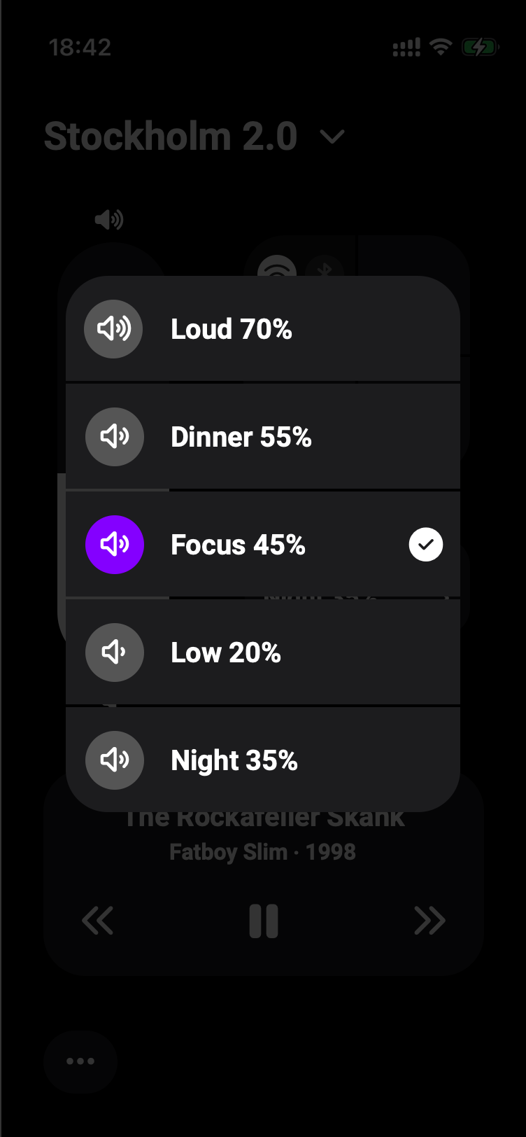 Écran des presets Unaura — modes audio en un tap pour enceintes Vifa